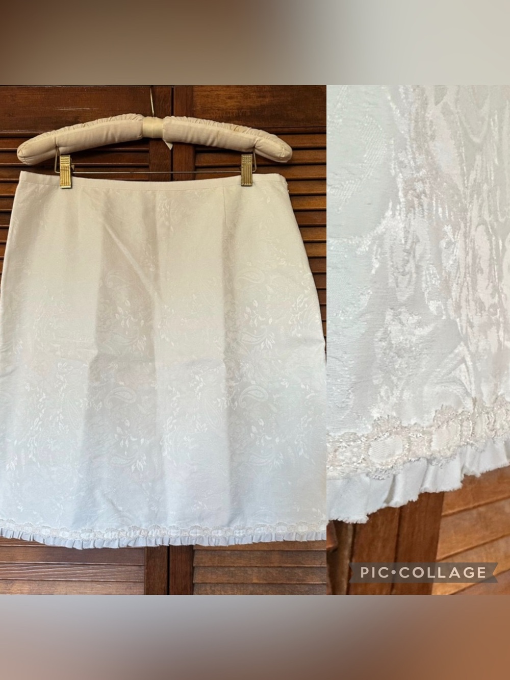 Moiselle ivory Jacquard A-Line Skirt with Ruffle Hem size 10